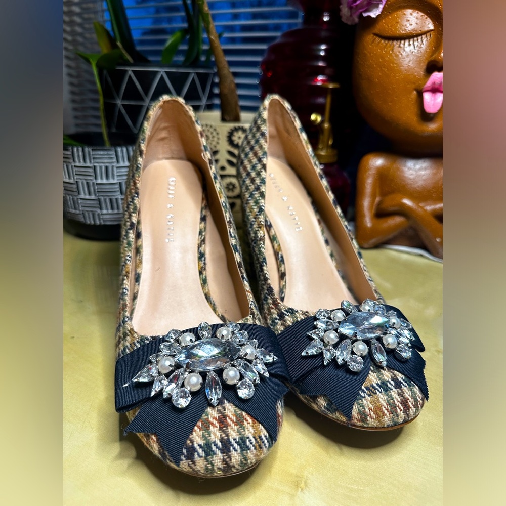 Plaid Heels with front Bow Embellishment